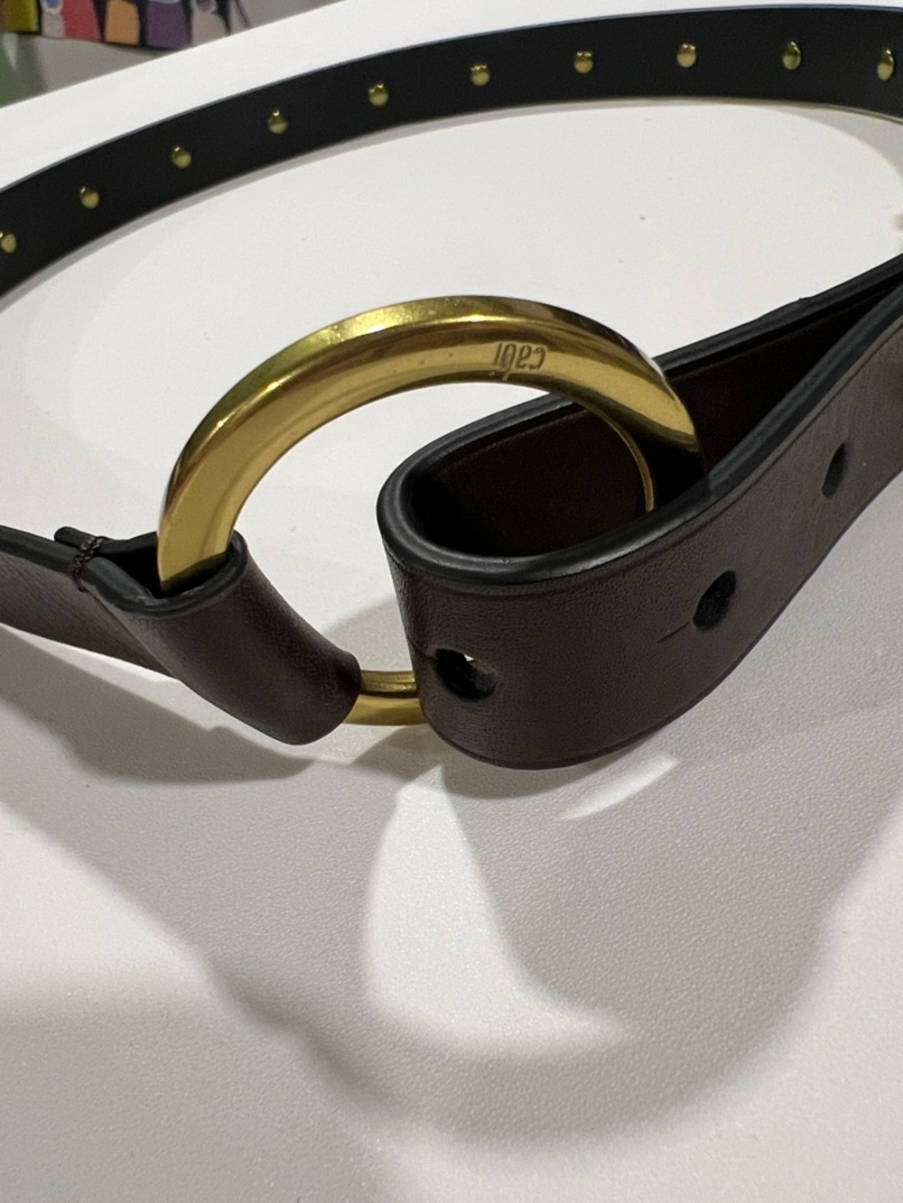 CAbi - M, Brown Leather Belt with Gold Ring Buckle - Picture 2 of 7